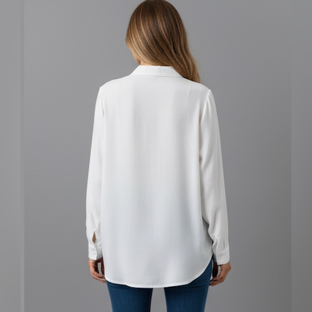 Drop Shoulder Longline Shirt White - Picture 4 of 6